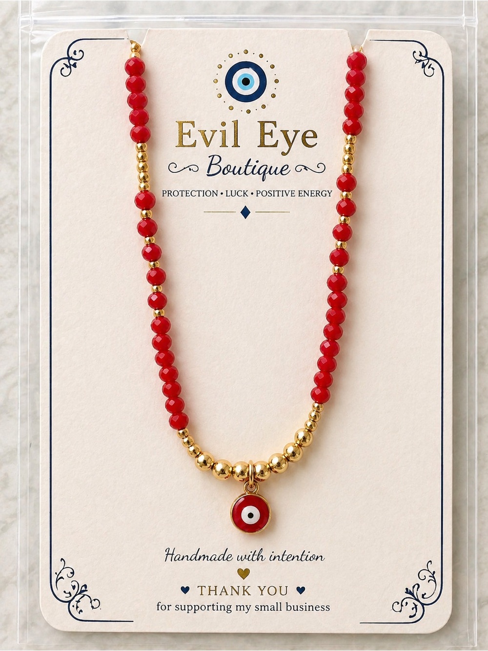 Red Beaded Gold Necklace